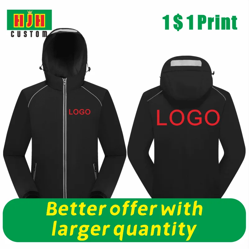 Autumn And Winter Customized Logo Men's Outdoor Jacket DIY Printed Zipper Coat Windproof And Waterproof Tourism Sportswear raincoat women waterproof zipper hooded poncho reflective motorcycle raincoat thickened hiking tourism rain coat rain pants