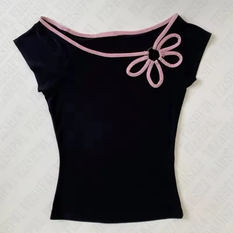 Top con bottoni casual Abbigliamento donna Stampa striscia vintage Estate Y2K T-shirt manica corta Harajuku Estetica punk Hip Hop Streetwear 2