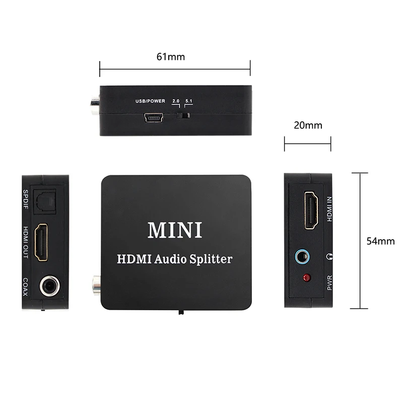 Audio Video Converter Adapter HDMI-compatible to HDMI-compatible SPDIF, COAXIAL, EARPHONE, 2CH/5.1CH, Audio Extractor Converter Audio Splitter With usb cable