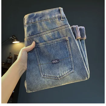 Winter velvet thick denim jeans
