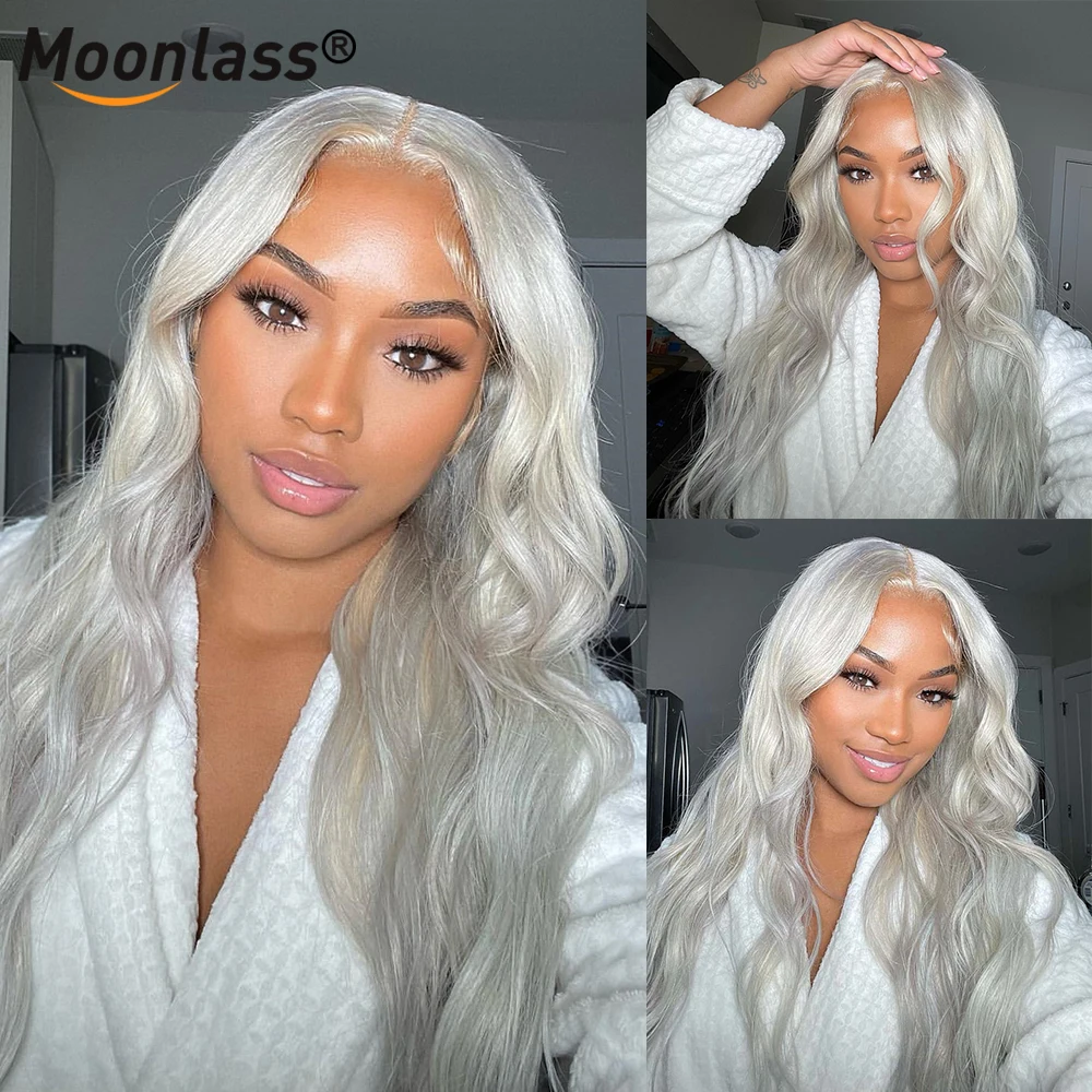 30 Inch Silver Grey Lace Front Human Hair Wig Gray Body Wave HD Transparent Lace Front Wig