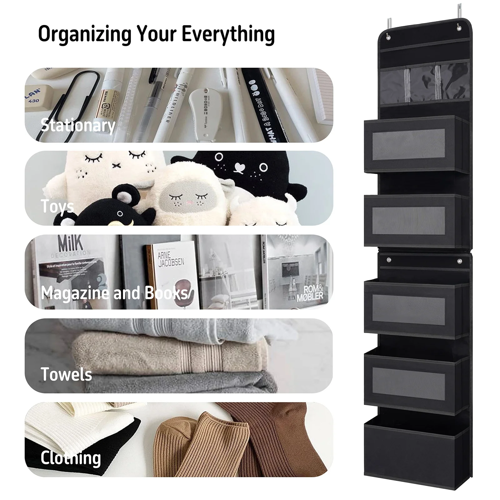 1 PC Non-Woven Fabric, 6-Layer Detachable, Divided Into 2 Hanging Storage Door Devices With Hooks, Anti Swinging Dormitory 6