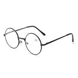 Ultra-Light Round Metal Reading Glasses with Spring Hinges - +100 (A-Black)