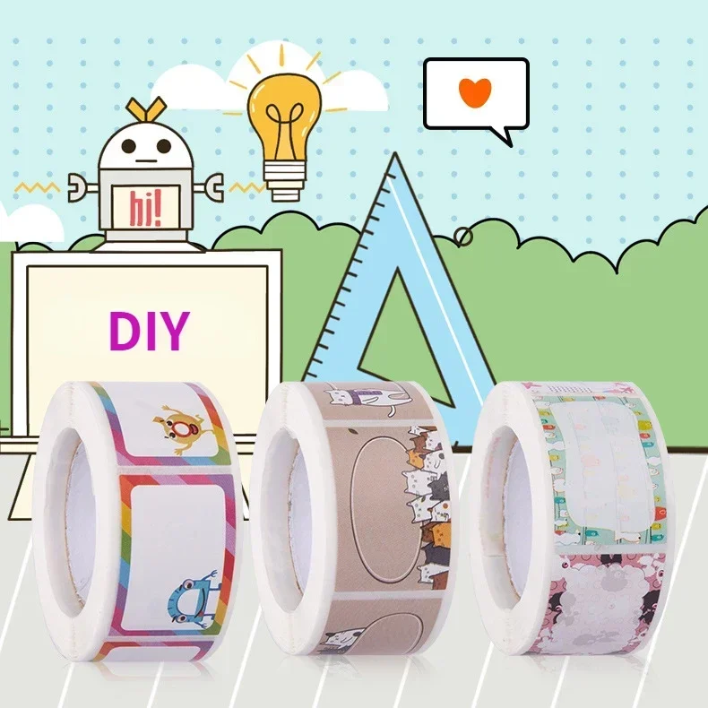 DIY handwritten self-adhesive name stickers cute cartoon kindergarten pupils book blank envelope Seal labels sticker 350pcs/roll