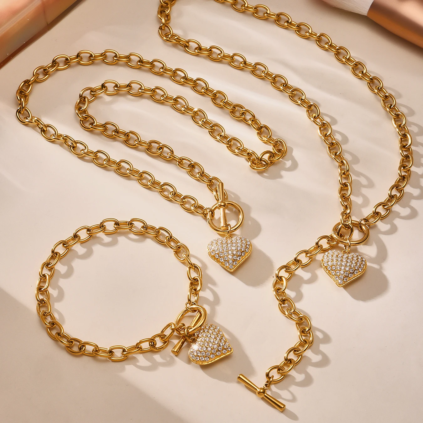 Glänzende Herz Pentant Halskette Frauen Edelstahl Vergoldet OT Schnalle Wasserdichte Kette Weibliche Mädchen Schmuck Geschenk – Detail 10