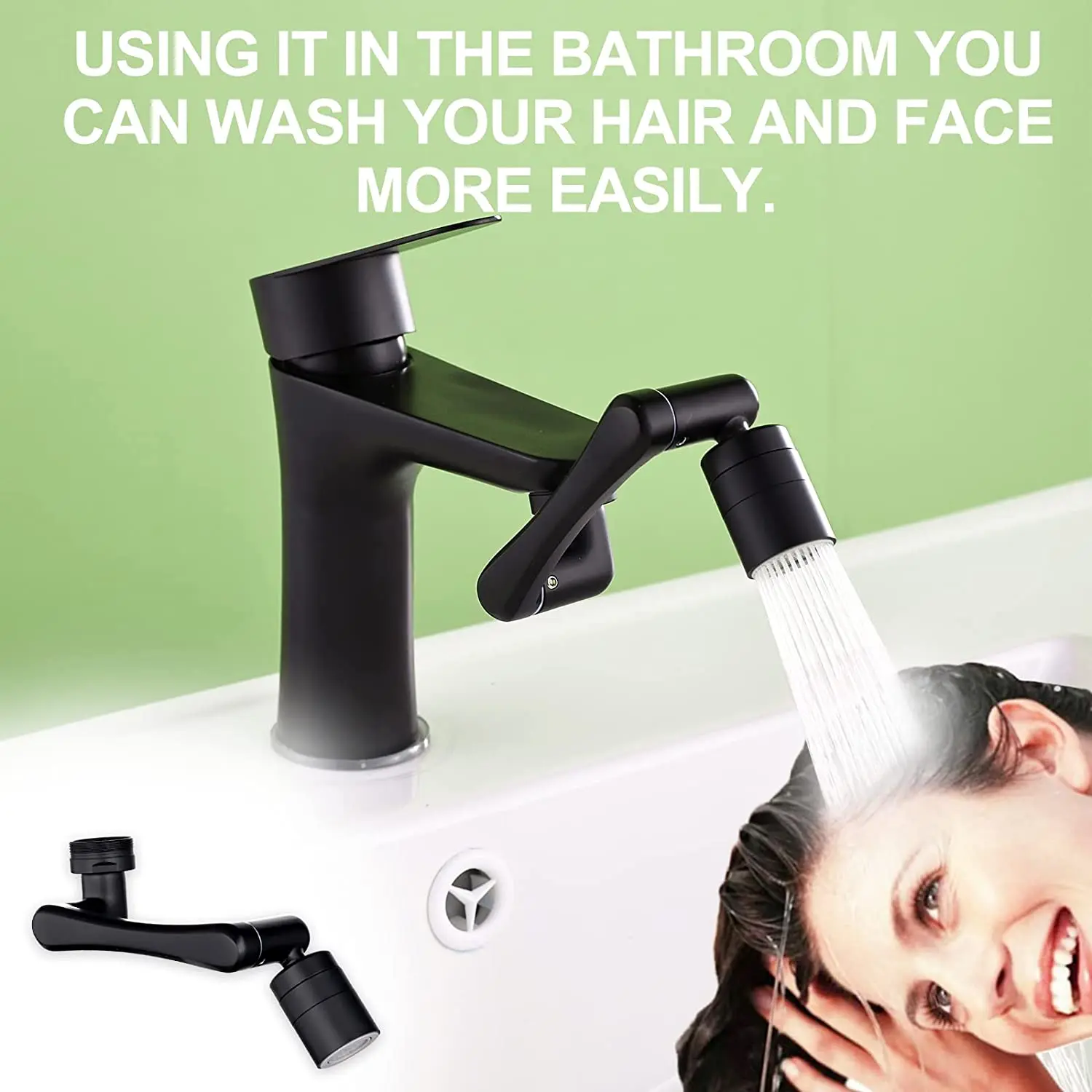 Universal 1440 Degree Rotatable Extension Faucet Sprayer Head 2 Modes Bathroom Tap Extend Adapter Aerator Faucet Extender Black 4