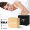 Wooden Digital Clock Multi-function LED Alarm Clock with Time/ Date/ Temperature Display and Voice Control for Home Office Trave 3