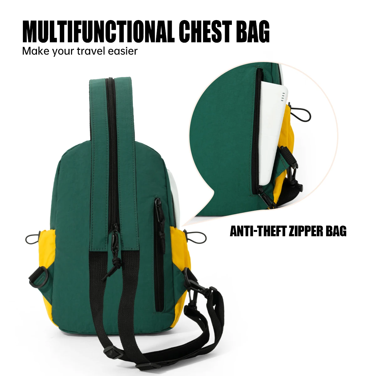 Single Shoulder Crossbody Bag for Men, Genuine Outdoor Small Lightweight Multifunctional Chest Bag, Casual Sports Bag, Women's Backpack, Hiking, Student Class, and Leisure Use