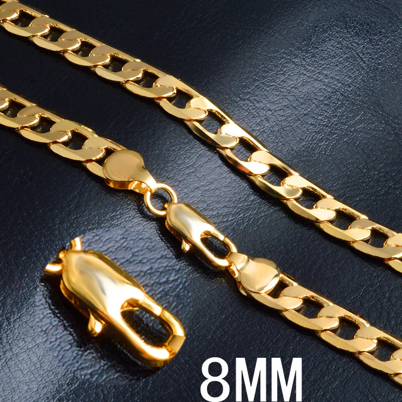 

Hot New 18K Gold Necklaces 20 Inches Classic 8MM Sideways Chain Necklace For Men High Quality Jewelrys Gifts Wedding Party