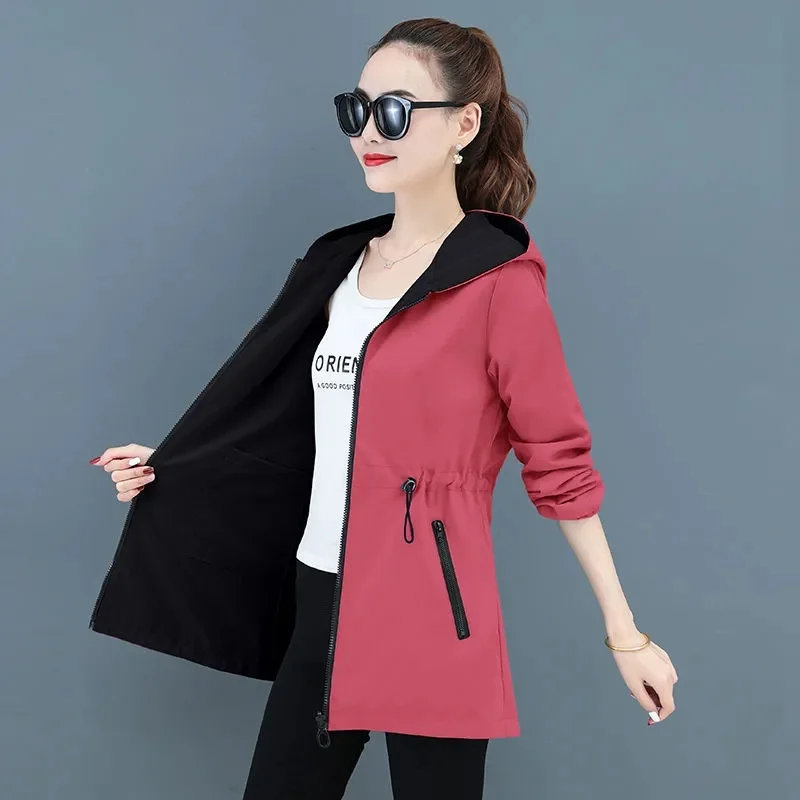 Double-Sided Trench Coat Women 2023 New Korean Casual Spring Autumn Loose Mid Long Windbreakers Female Outerwear Gabardina Mujer images - 6