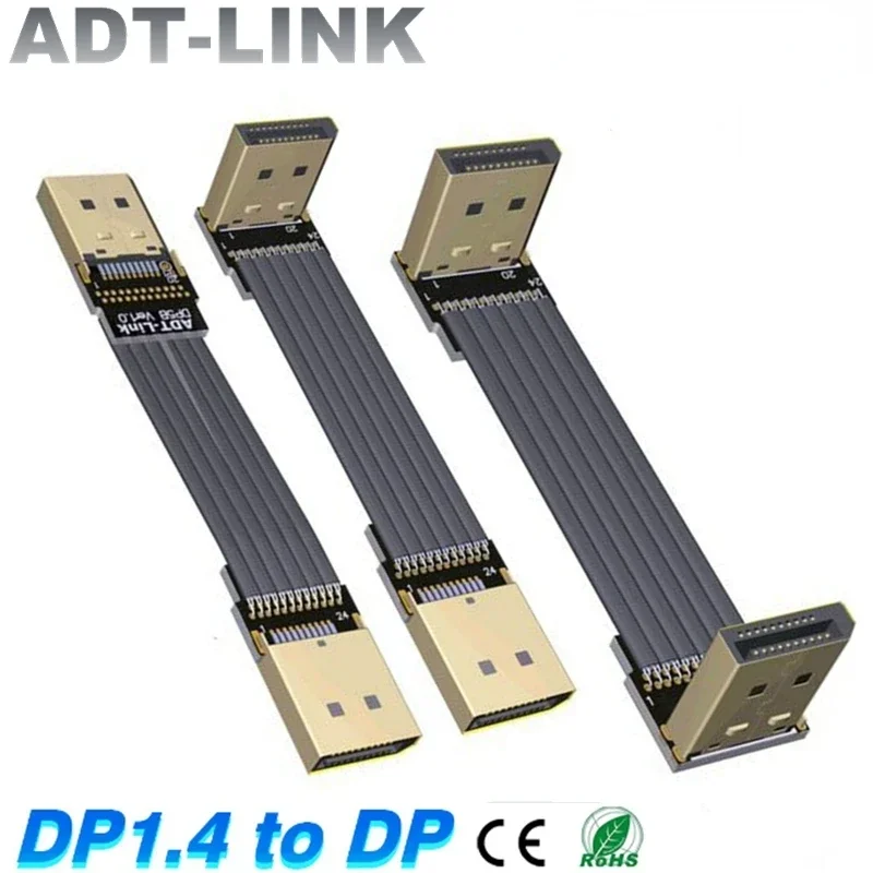 ADT-Link New Displayport DP1.4 Ribbon Extension Cable Metal Shielded DP To DP V1.4 Flat Flexible Adapter For Video Card Extender