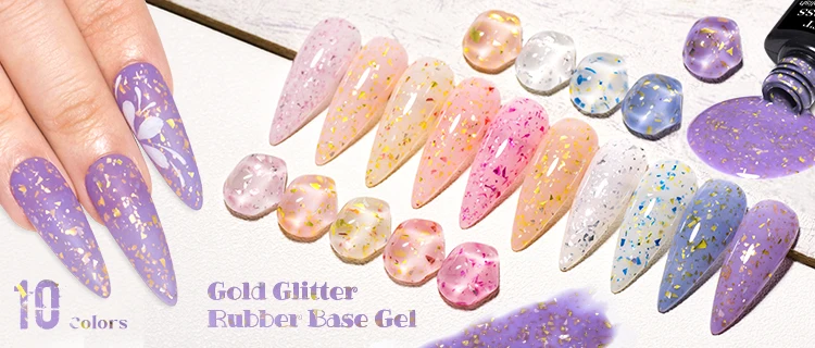Description Picture 2 of itemMEET ACROSS 7ml Glitter Rubber Base Gel Nail Polish Gold Foil Base Gel Top Coat Soak Off UV Gel Nail Art Varnish For Manicure