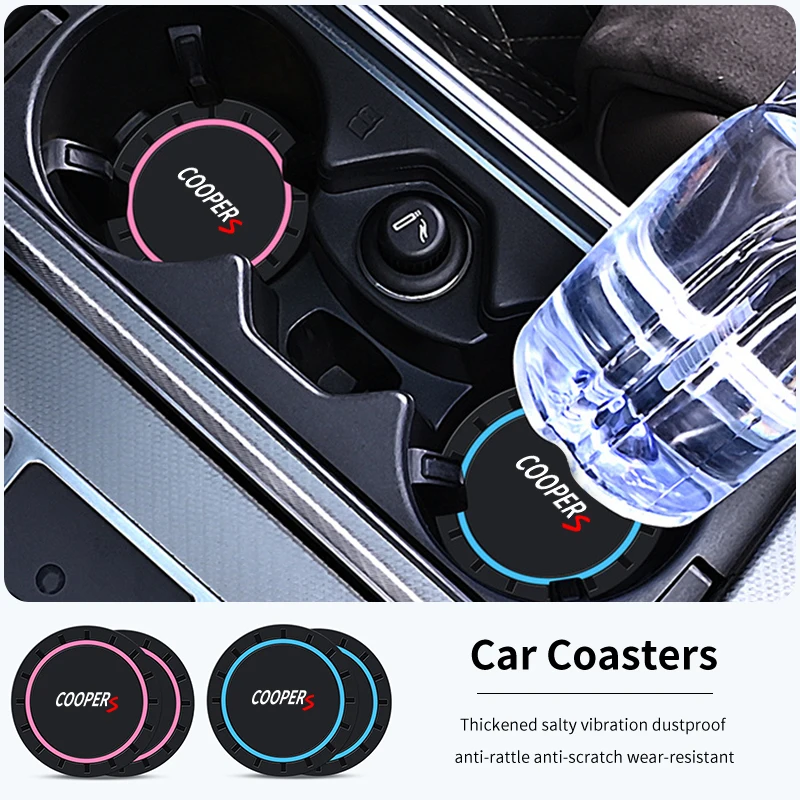2PCS Car Coasters Water Cup Slots Non-Slip Mat Waterproof Cup Pad For MINI Cooper WORKS R55 R56 F55 F56 R57 R58 R59 R60 R50 R53 Cup Holder Coasters Car Coaster Pads