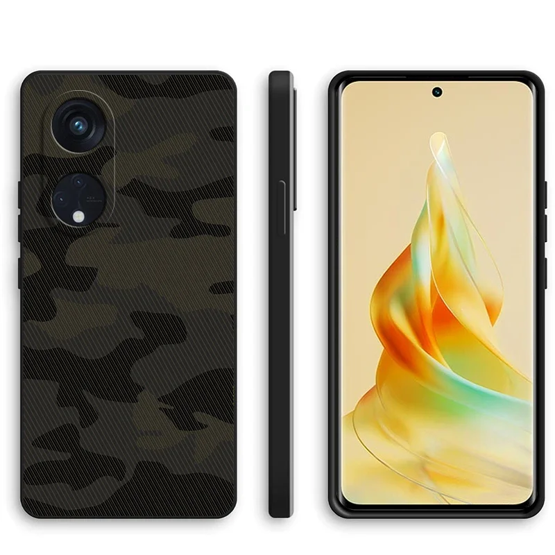 

Jzon для Oppo Reno8 T 4G 5G черный Камуфляжный стиль мягкая задняя крышка противоударный защитный корпус