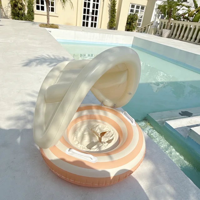 Baby Swimming Ring Inflatable Swim Ring with Detachable Sunshade Toddlers Pool Float Leakproof Baby Pool Toy for Kids Toddlers 2