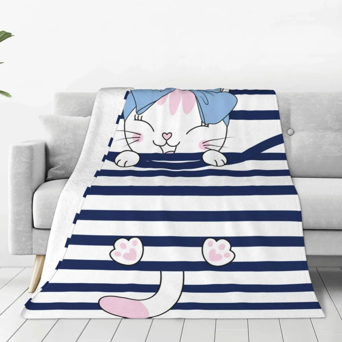 

Cartoon Cute Cat Animal Blankets Fleece Summer Breathable Ultra-Soft Throw Blankets for Sofa Office Quilt