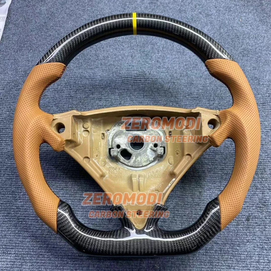 맞춤형 100% 탄소 섬유 가죽 스티어링 휠, 포르쉐 카이엔 터보 GTS 옐로우 스티칭
