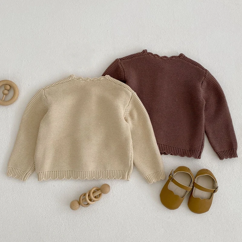 Baby Girls Sweater Toddler Girls Knitted Cardigan Spring Autumn Solid O-Neck Knitwear Coat
