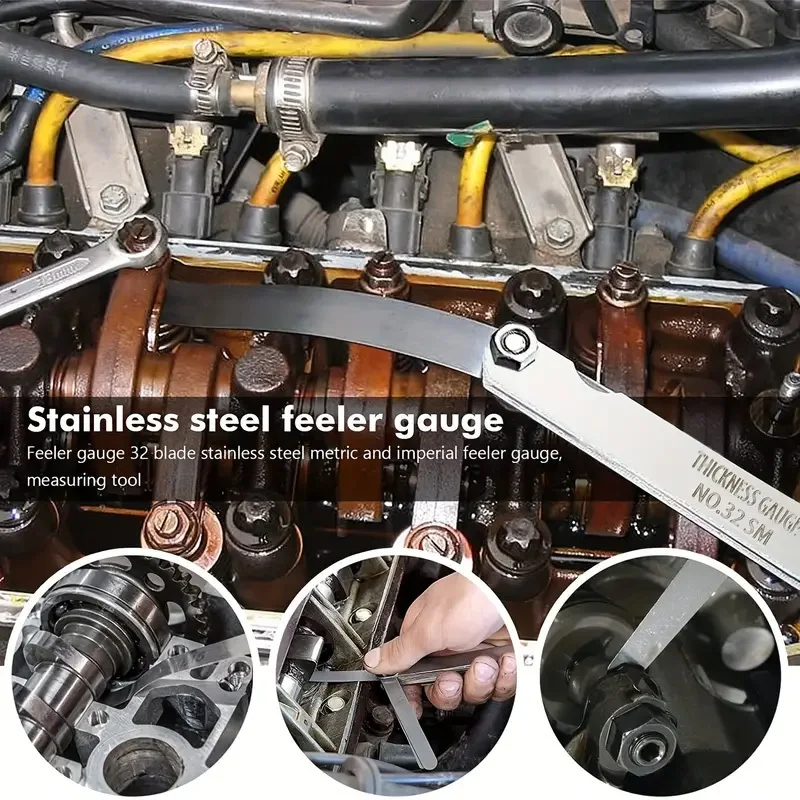 Feeler Gauge Thickness Feeler Guage 32 Blades Set Metric MM Imperial INCH Straight Gap Measure Tool Valve Calibrator Probe Motorcycle Mold