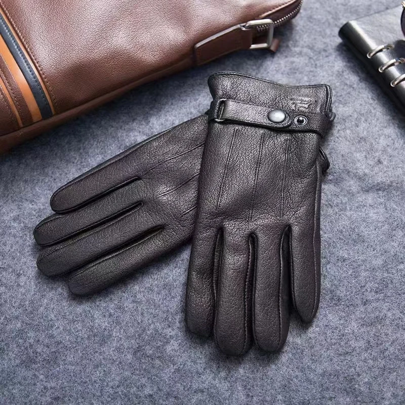 Winter Men Genuine Leather Sheepskin Deerskin Gloves Warm for Adult Christmas Gift Men's Jthc001