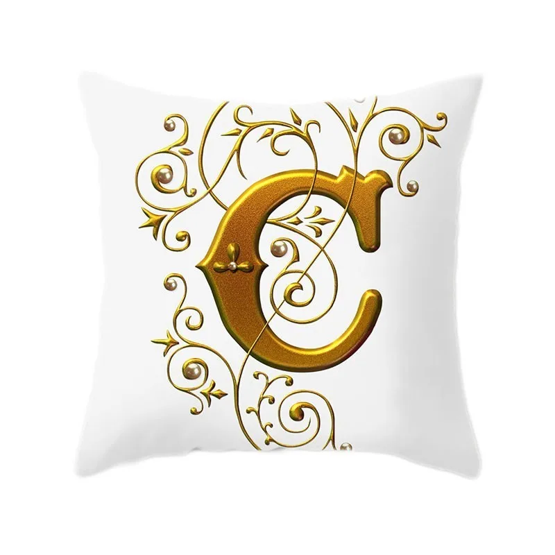 Gold 26 Letters Cushion Cover English Alphabet Throw Pillow Case Letter Print Home Decor Square Pillowcase Sofa Cushion Cover 