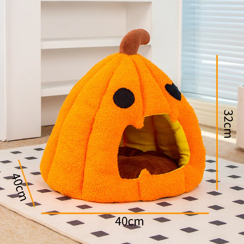 Halloween 3D Pumpkin Cat Litter Autumn Winter Warm Thickened Cat Beds Semi-enclosed Kennel Pet Products