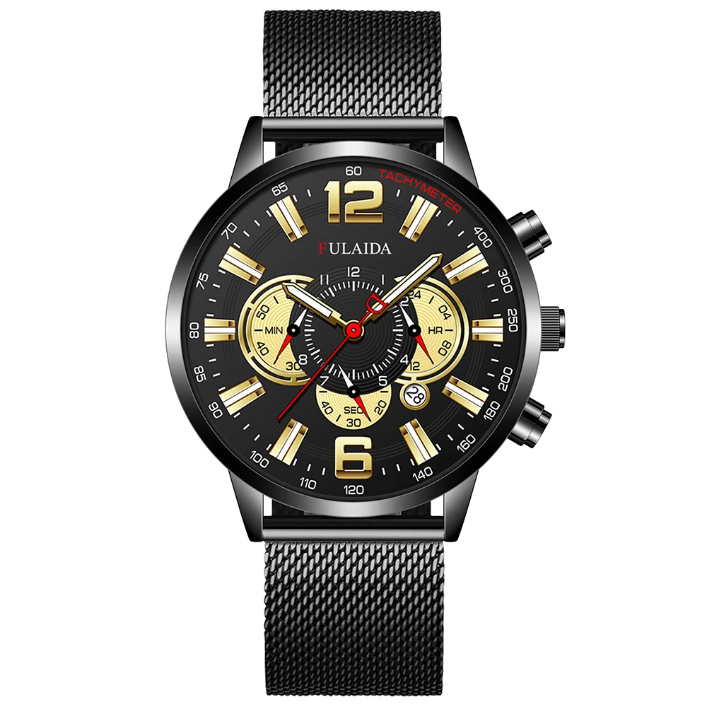 Men's Fashion Business Calendar Watches Luxury Stainless Steel Mesh Belt Analog Quartz Watch Business Luminous Wristwatch Clock 
