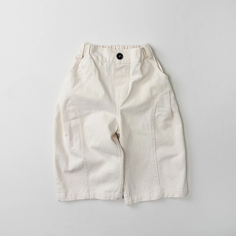 2026 Spring Children Casual Pants 1-6T Simple Style Girls Solid Color Wide Leg Pants Korean-style Boys One Button Loose Trousers