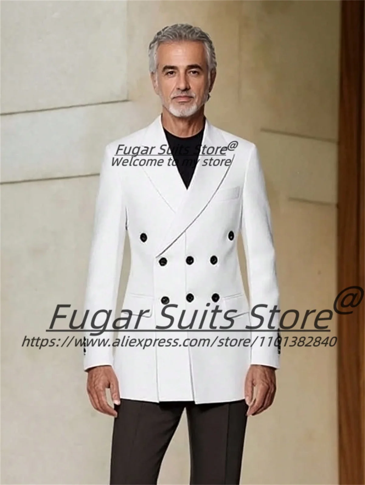 Men's Three Row Buckle 2 Pcs Suit Slim Fit Peak Lapel