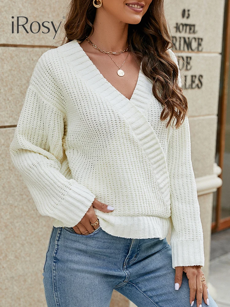 

Women's Loose Knitted V Neck Chenille Sweater Autumn Winter Soft Cosy Sweater for Laides White Warm Jumper Pullovers Knitwear