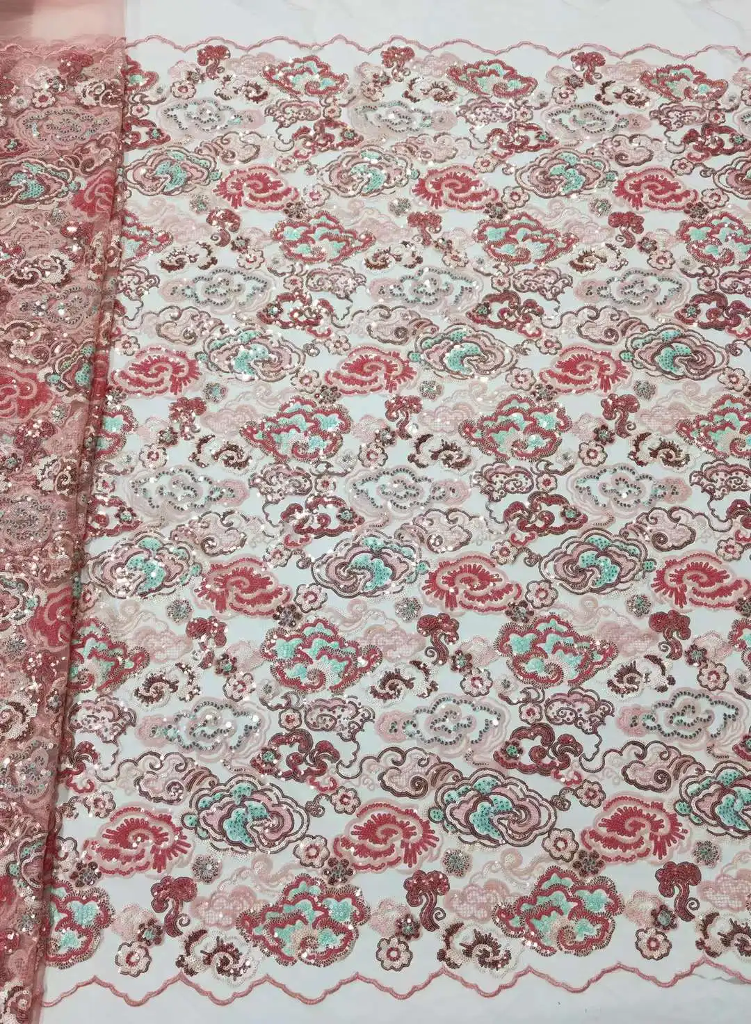

Top Quality Colorful sequin Embroidered Fabric African Nigeria Lace /Sequins French Mesh Lace For Evening dresses.weddings Party
