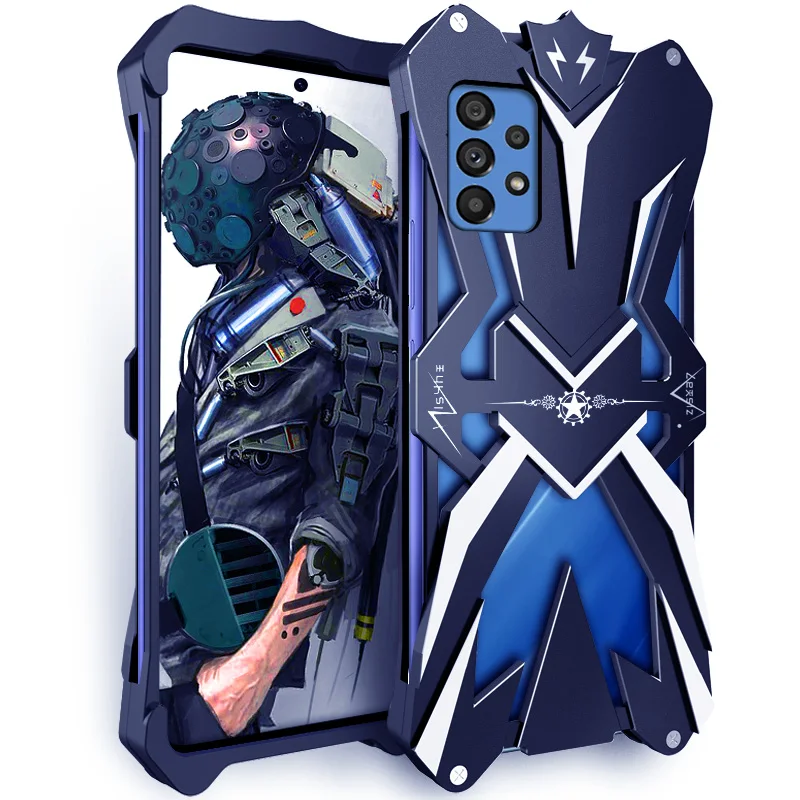 Luxury Armor Metal Aluminum Phone Cases For Samsung Galaxy A34 A54 A73 A72 A53 A52 Cover Mechanical Purely Handmade Skull Case