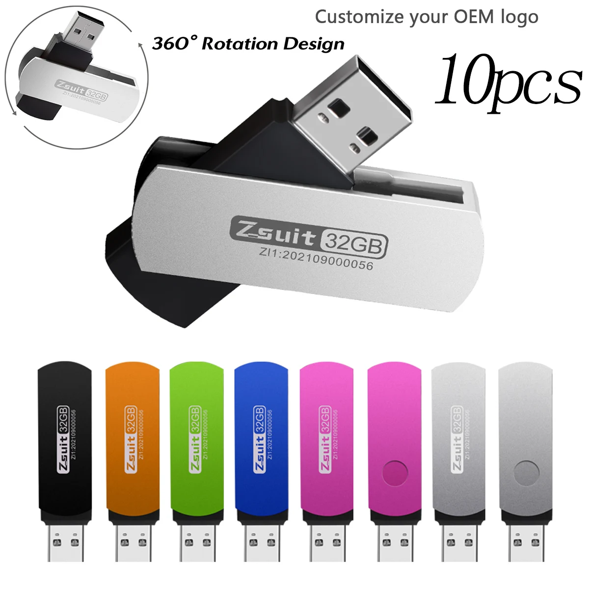 Z-suite 10PCS USB 2.0 High Speed Pen Drives 128GB Flash Memory Stick for Computer USB Metal Mini PenDrive 32GB Free Logo U Disk