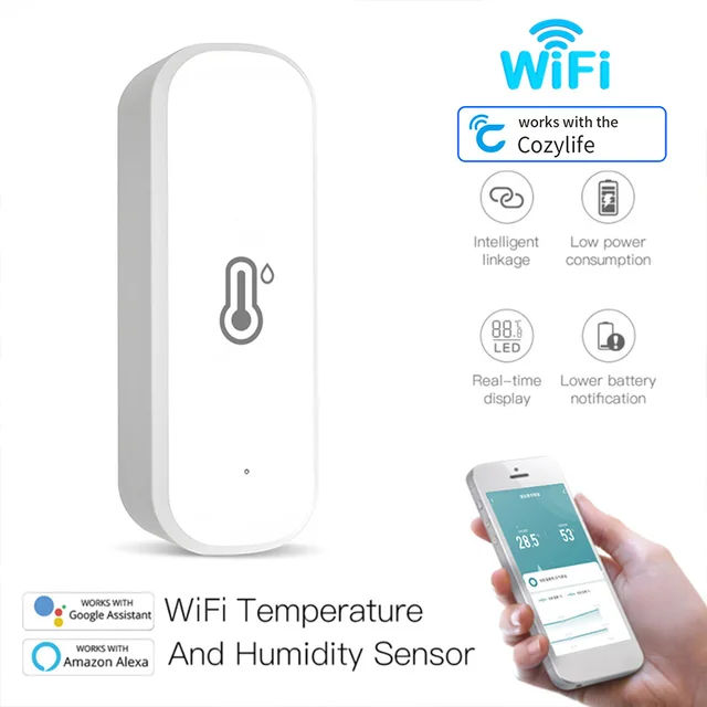 2PCS CozyLife WiFi Temperature Humidity Sensor Smarthome Connected Thermometer Compatible With Smart Life Alexa Google Assistant 1