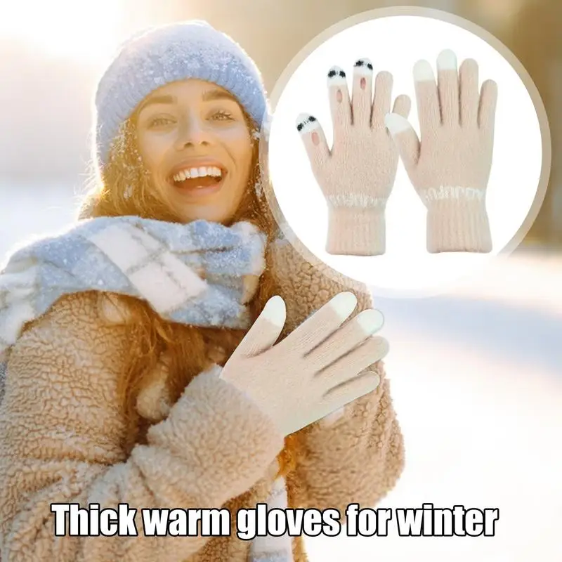 Soft Gloves For Women Womens Stretch Gloves Non-Slip Touchscreen 3 Finger Hole Design Anti-Slip Cute Winter Warm