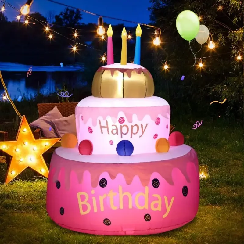 

5FT Large Inflatables Birthday Cake Outdoor Decorations,for Happy Birthday Party Outdoor,ndoor,Garden Yard Decor