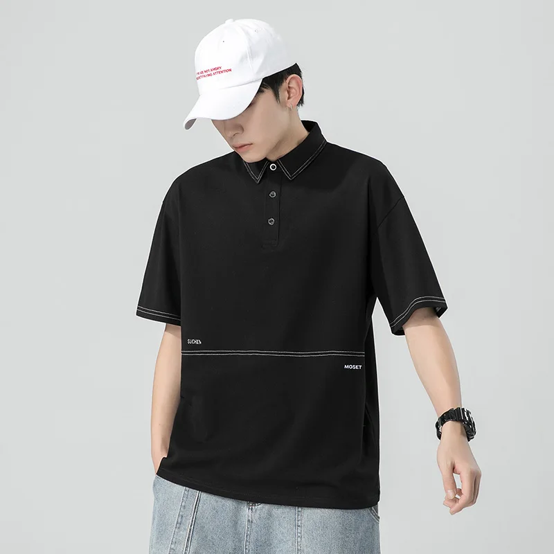 

College Style Men's Summer POLO Shirt Aesthetic Man T-shirts Unis Luxury Short Sleeve T-shirt Clothing Tee Mens New Basic Male