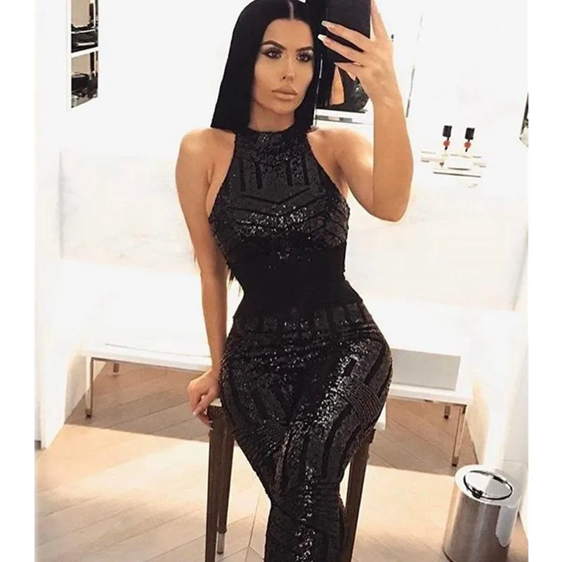 

Sexy Gold Sequin Jumpsuit Mesh Jumpsuit Summer Women's Sparkling Halter Party Jumpsuit Body Ladies Overalls Club 2021 New Women