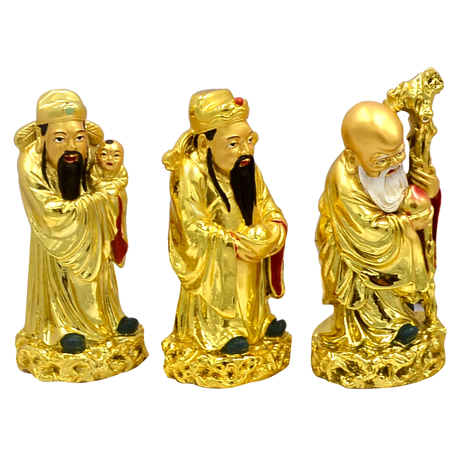Feng Shui Golden Fu Lu Shou Three Goddesses Fuk Luk Sau H:5" C1037-1 5