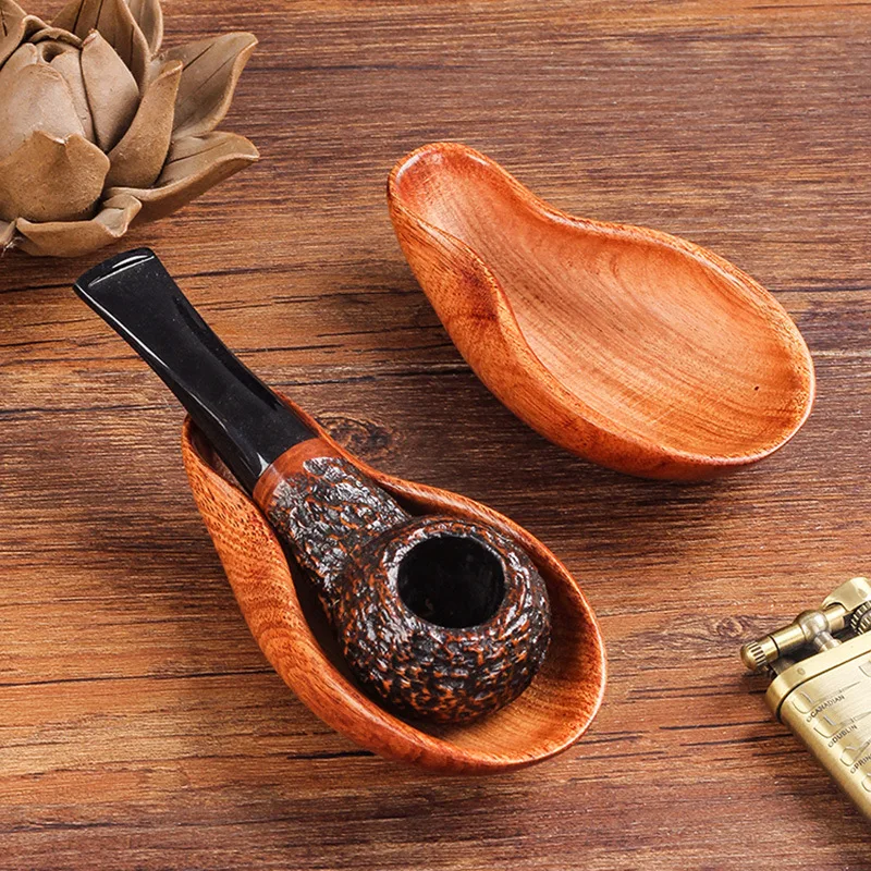 Mahogany Tobacco Pipe Rest Rack Smoking Pipe Holder Multi-functional Portable Leaf-shaped Solid Wood Pipe Special Accessories 6