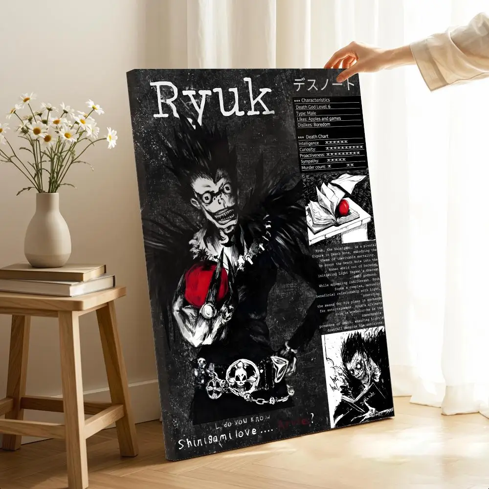 Manga Collage Art: Death Note Calligraphy Canvas with Wood Frame - HD Wall Decor for Bedroom, Bar, Office, and Home