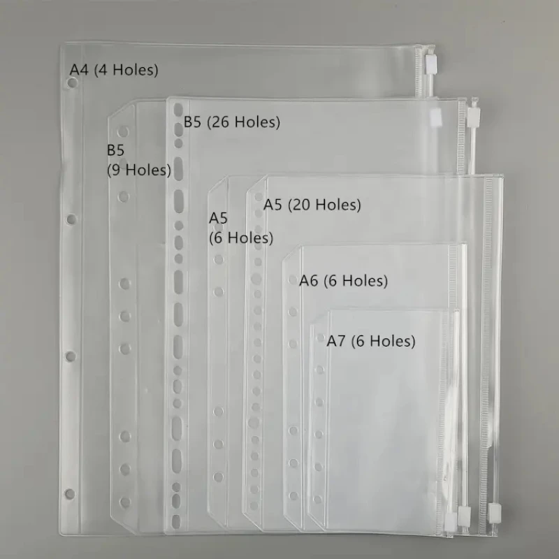 12PCS 바인더 포켓 A4 B5 A5 A6 A7 지퍼 봉투 주머니 서리로 덥은 느슨한 잎 지퍼 포켓 노트북 바인더 리필 카드 보관 가방
