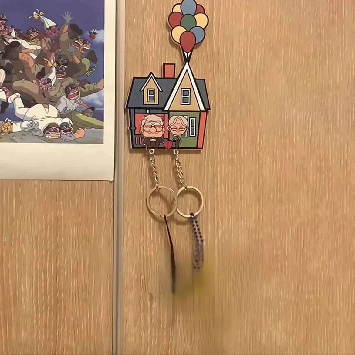 Key Holder 1PCS Couple Wall Anti-Loss Pendant Lover Chain Home Decor Refrigerator Sticker Storage