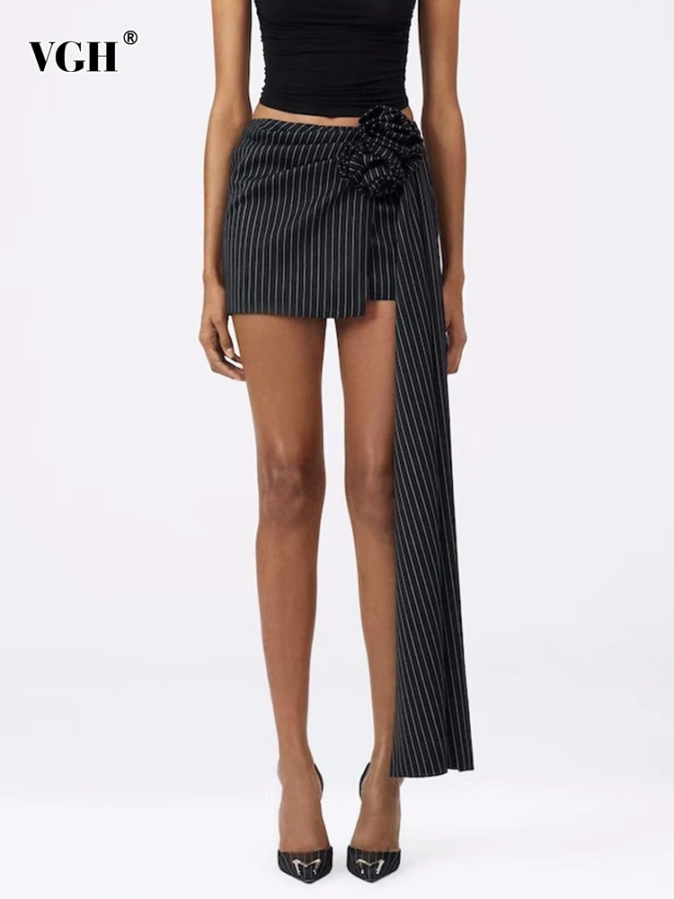 

VGH Striped Chic Mini Skirts Women High Waist Patchwork Appliques Irregular Bodycon Slim Skirt Female Summer Clothing 2023 Style