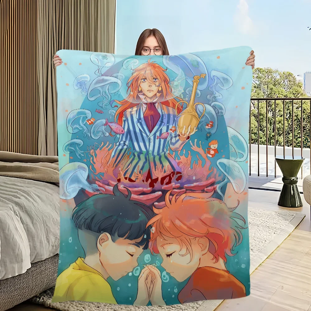 Ponyo Cartoon Soft Plush Flannel Throw Blanket - Cozy and Warm for Sofa, Bedroom, or Travel