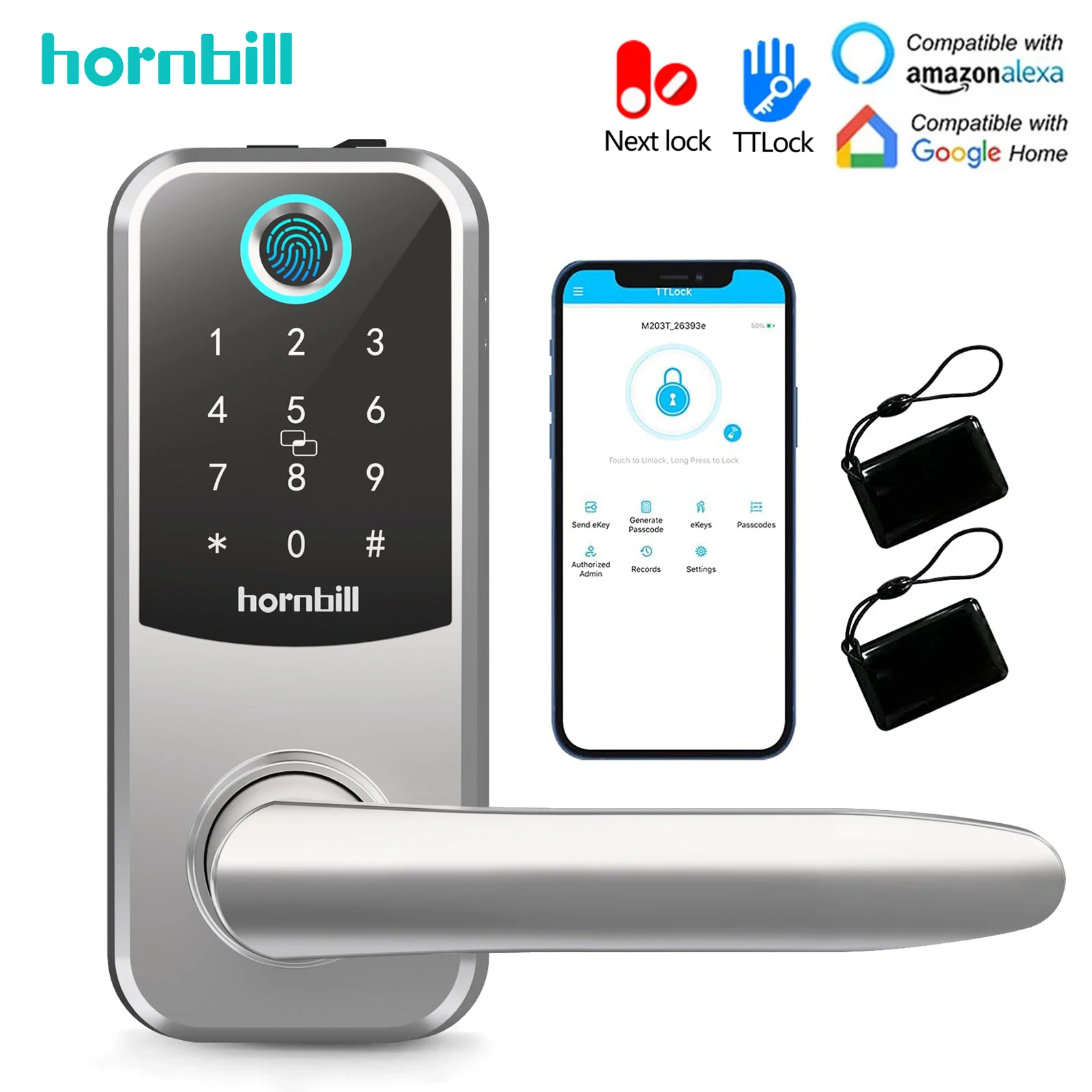 Smonet Hornbill Electronic Smart Door Lock Biometric Fingerprint Keyless Front Deadbolt Locks Wifi Remote Unlock Home IC Card 1