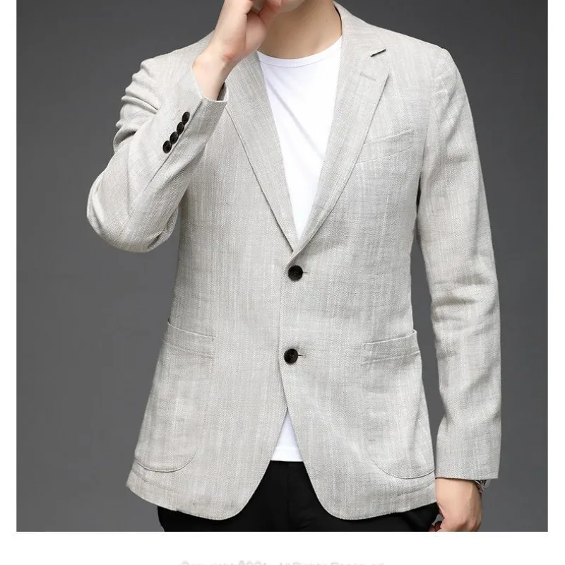 Korean Spring Men's Clothing Thin Style Turn Down Collar Single Breasted Minimalist Fashion Long Sleeve Loose Blazers Jacket Top