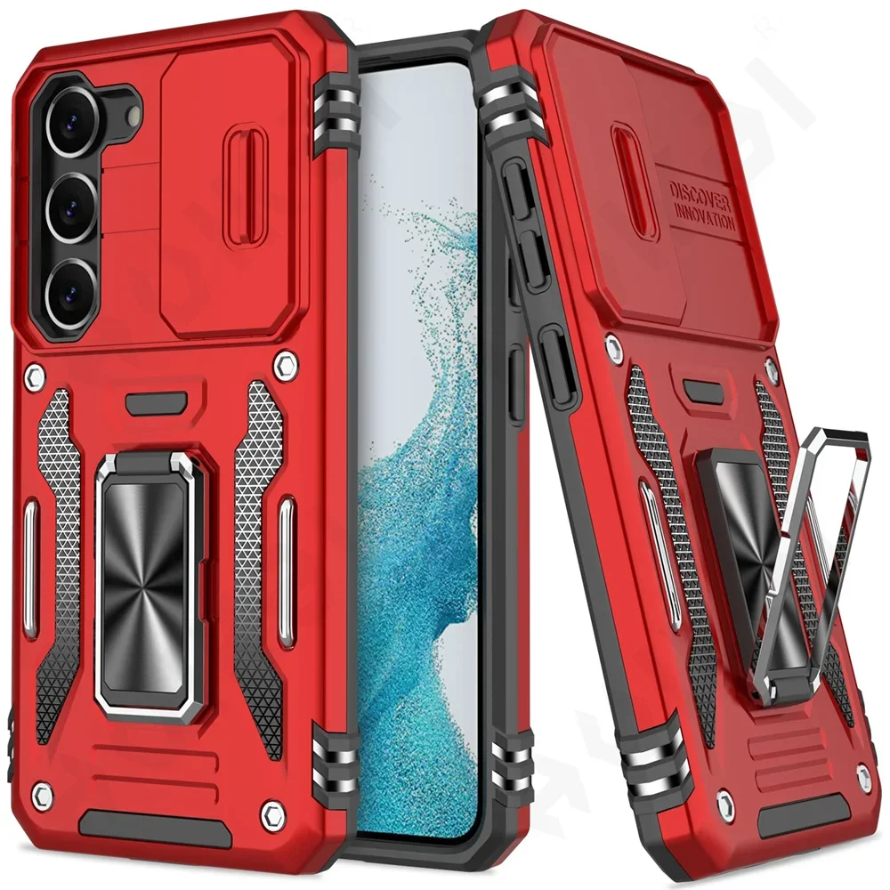 Case For Samsung S25 S24 S23 S22 S21  Ultra Plus FE A55 A35 A15 A54 A56 A36 4G 5G Ring Stand Armor Slide Camera Kickstand Cover