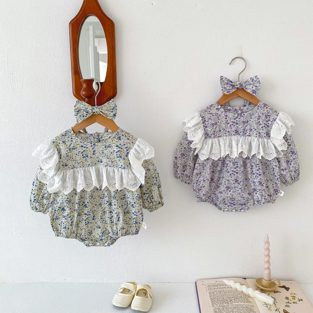 

Autumn New Design Baby Girl Floral Lace Romper+ Headband 2 PC