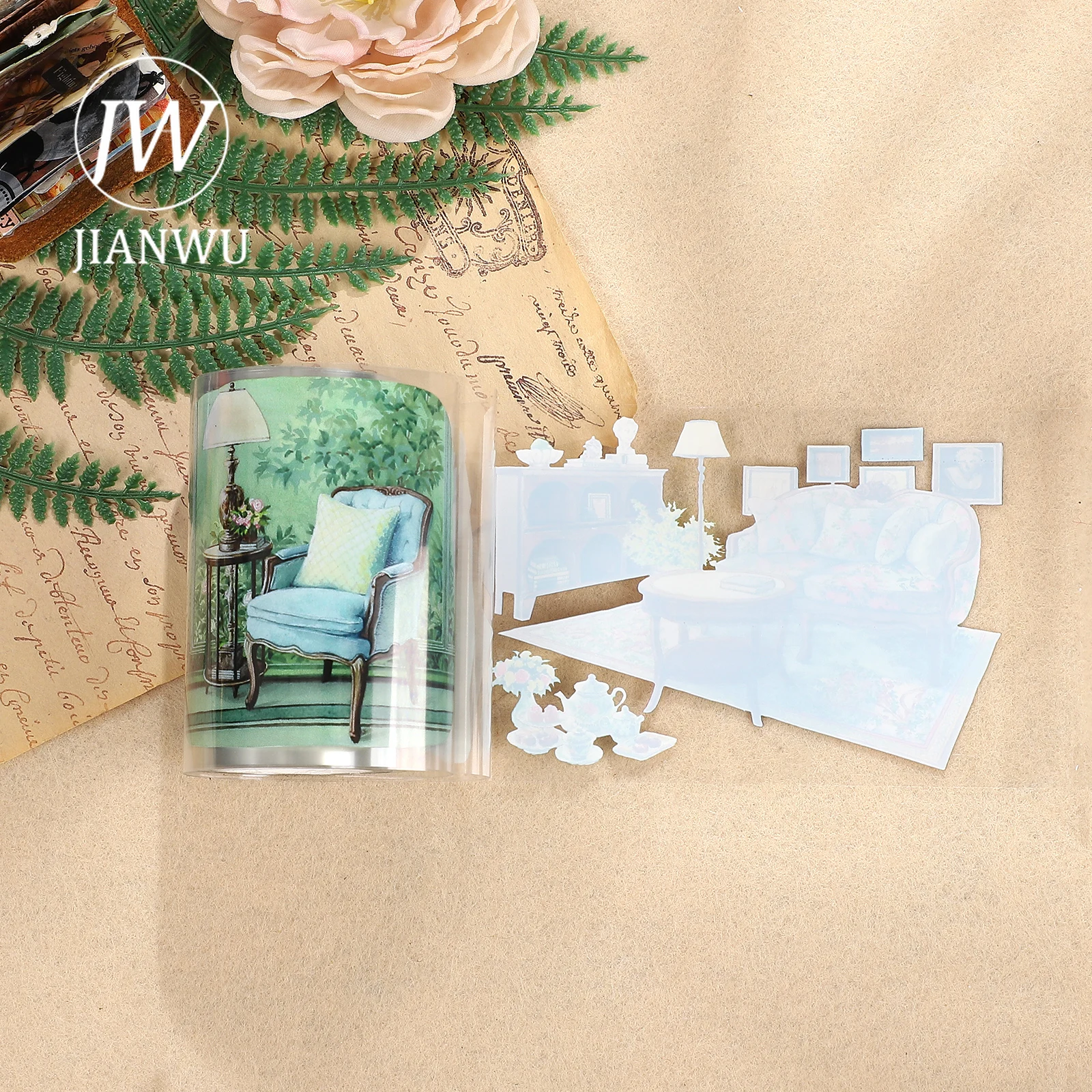 JIANWU 70mm * 5m 빈티지 식물 생활 소파 창 풍경 재료 콜라주 스크랩북 PET 테이프 크리 에이 티브 DIY 저널 문구
